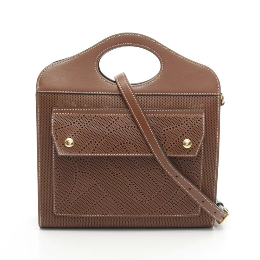 Burberry Pocket Bag TB Monogram Handbag Leather Brown